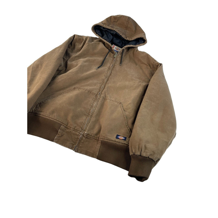 Men's Dickies Quilted Lined Hooded Canvas Jacket Brown Size L
