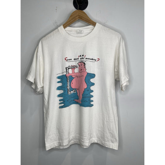 Mens Salvador Funny Adult White T-shirt Sz Large