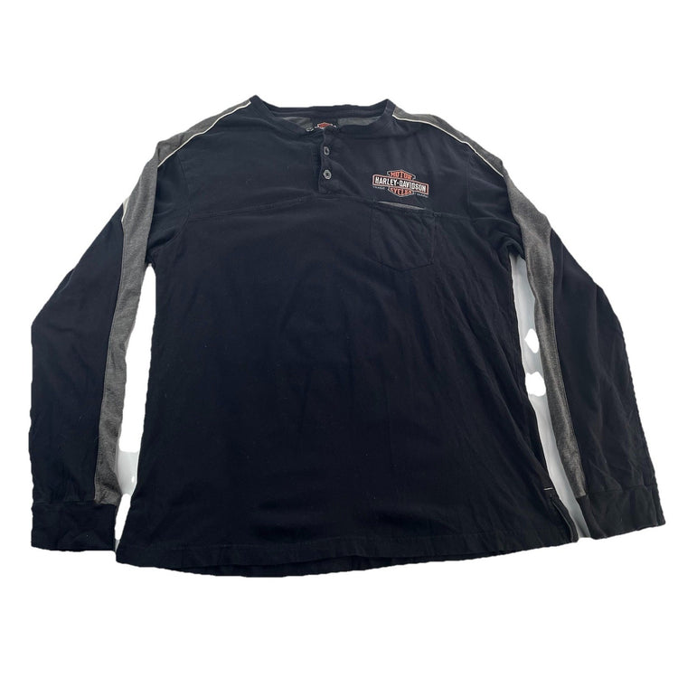 Mens Harley Davidson Motorcycle Black Longsleeve 1/4 ButtonUp Shirt Size L