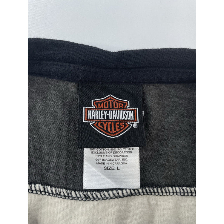 Mens Harley Davidson Motorcycle Black Longsleeve 1/4 ButtonUp Shirt Size L