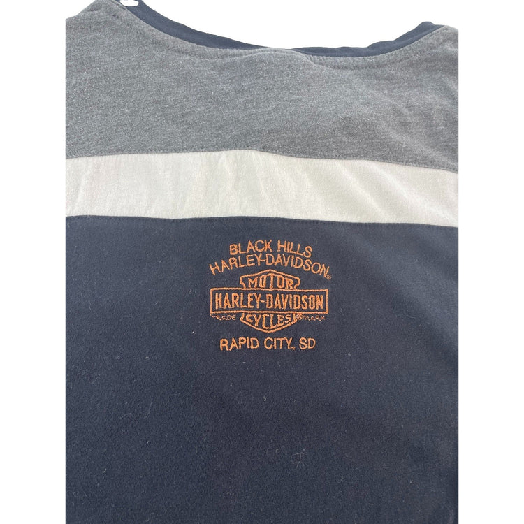 Mens Harley Davidson Motorcycle Black Longsleeve 1/4 ButtonUp Shirt Size L