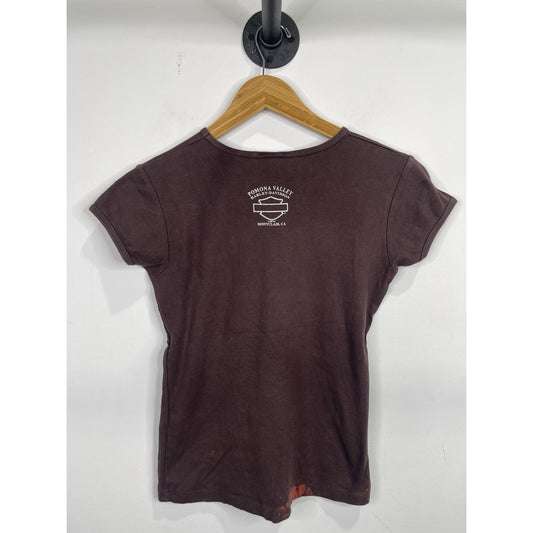 Vintage Y2k 90s Harley Davidson Women’s  Brown Pink Biker T-shirt Size Medium