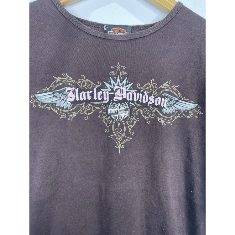 Vintage Y2k 90s Harley Davidson Women’s  Brown Pink Biker T-shirt Size Medium