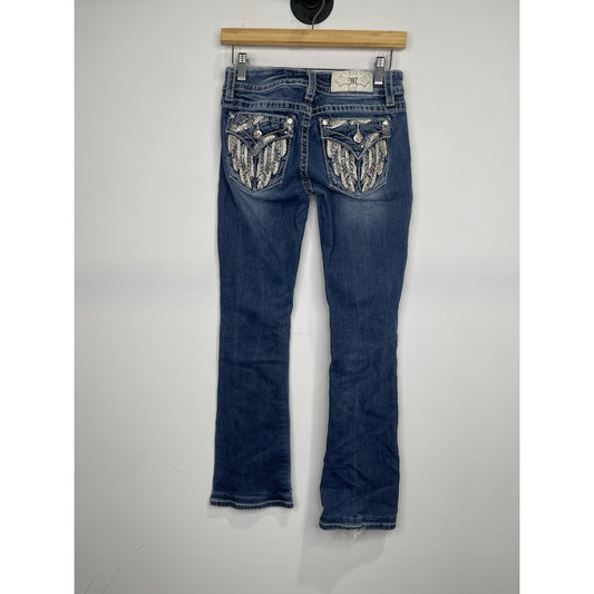 Women’s Y2K Blue Miss Me Jeans Signature Bootcut Rhinestone Pockets 25x29