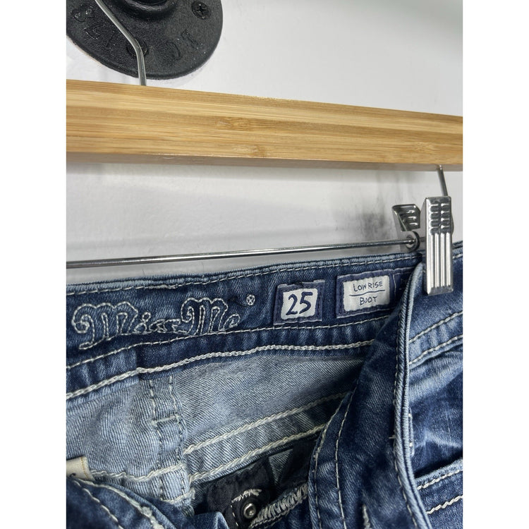 Women’s Y2K Blue Miss Me Jeans Signature Bootcut Rhinestone Pockets 25x29