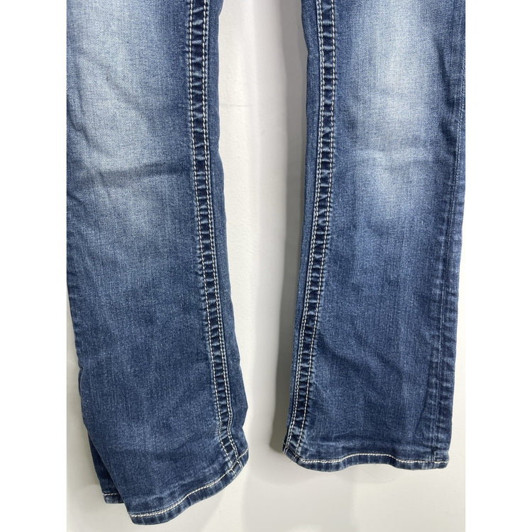 Women’s Y2K Blue Miss Me Jeans Signature Bootcut Rhinestone Pockets 25x29