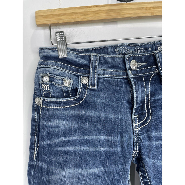 Women’s Y2K Blue Miss Me Jeans Signature Bootcut Rhinestone Pockets 25x29