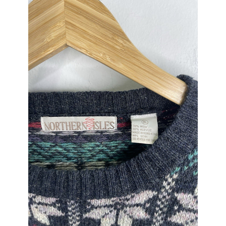 Adult VTG Northern Isles Winter Snowflake Christmas Crewneck Sweater Sz XL