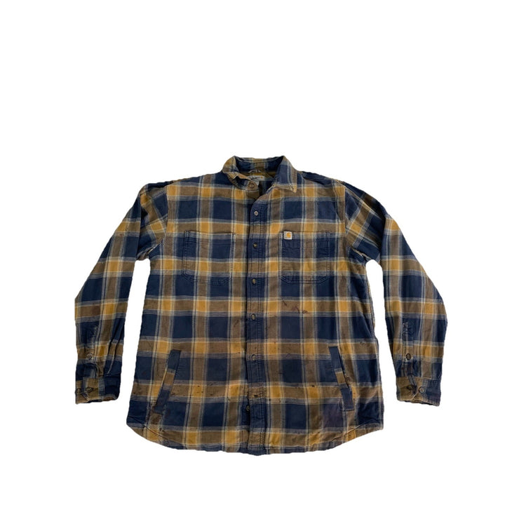 Mens Carhartt Relaxed Fit Plaid Multicolor Button-Up Sherpa Lined Flannel Size L