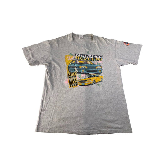 Men Vintage Anvil Ford Mustang "Still The Boss" Graphic Heather Gray Tee Size XL