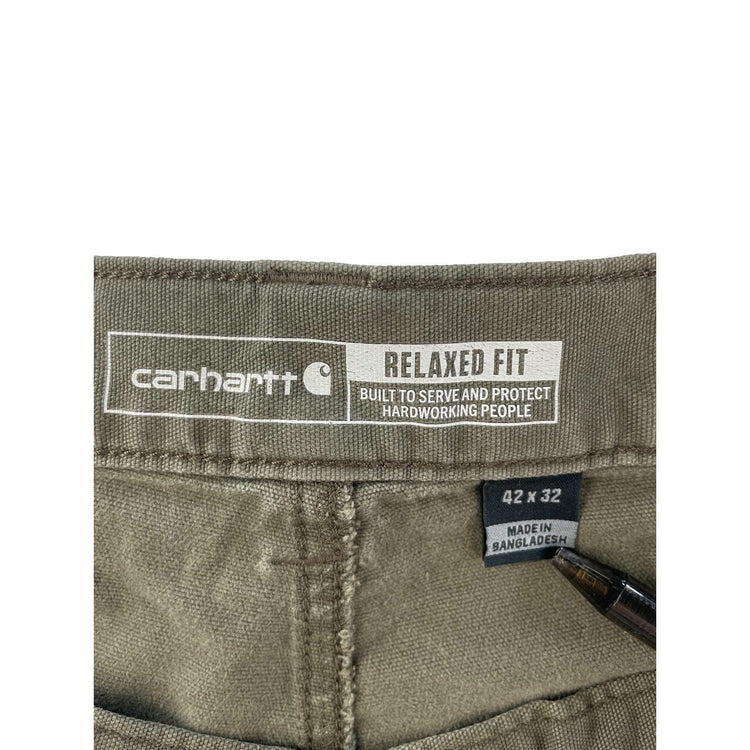 Mens Carhartt Moss Green Relaxed Fit Double Front Canvas Work Pants 42x32