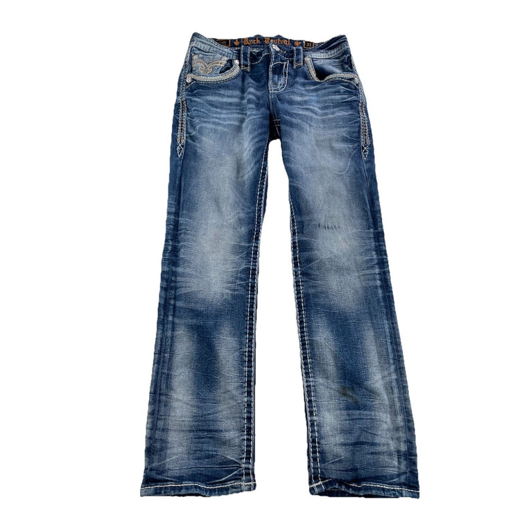 Men’s Rock Revival Brayden Straight Embroidered Denim Jeans Size 31