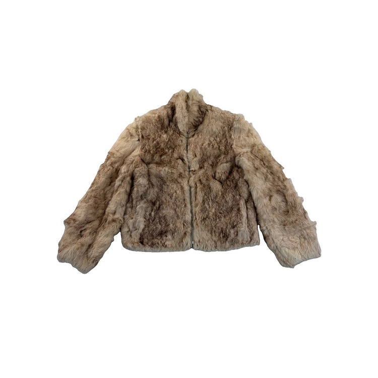 Women’s Vintage Off White Full Zip Up Fur Coat Size S