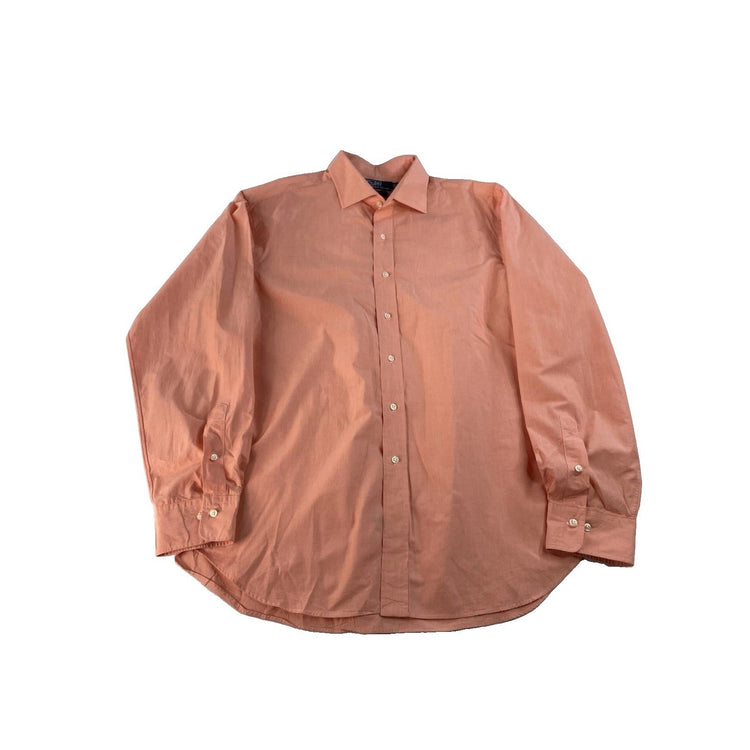 Mens Polo Ralph Lauren Regent Peach Button Up Shirt Size 17.5
