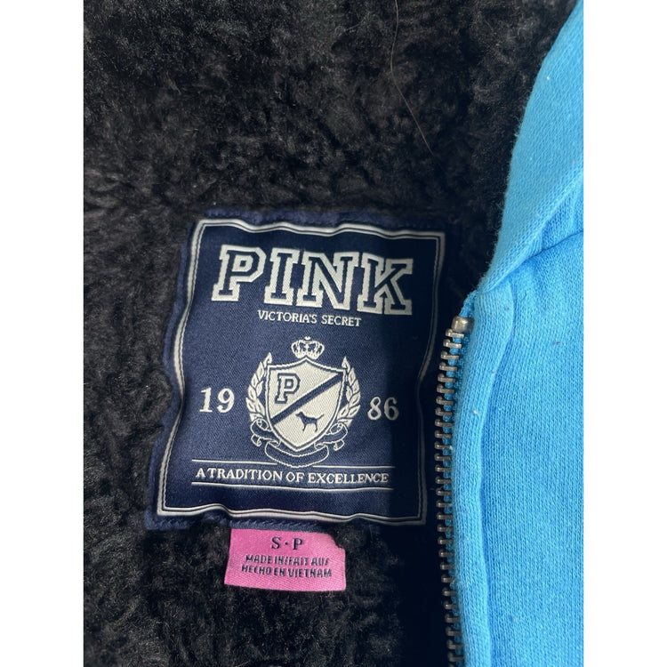 Women’s Y2K PINK Victorias Secret Blue Faux Fur Lined Zip Up Jacket Size Small
