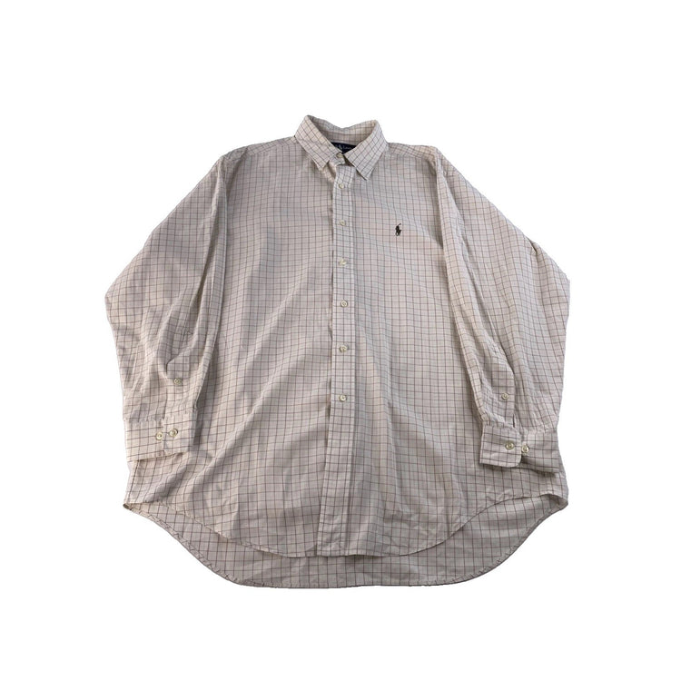 Mens Polo Ralph Lauren White & Brown Yarmouth  Button Down Shirt Size 16.5