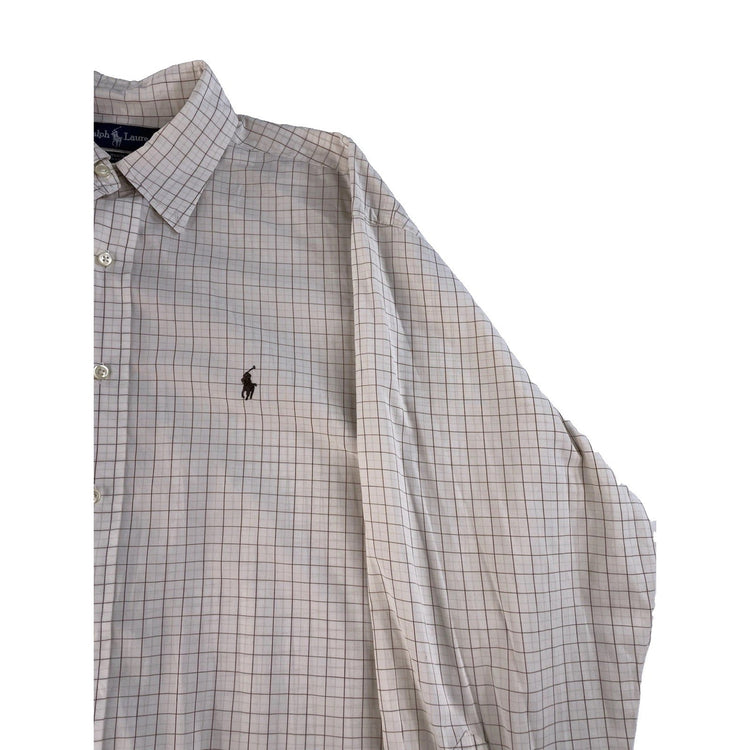 Mens Polo Ralph Lauren White & Brown Yarmouth  Button Down Shirt Size 16.5