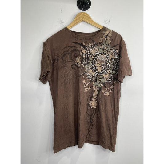 Men’s Vintage Y2K Brad Butter Brown Skeleton Crosses Rhinestone Sz Large
