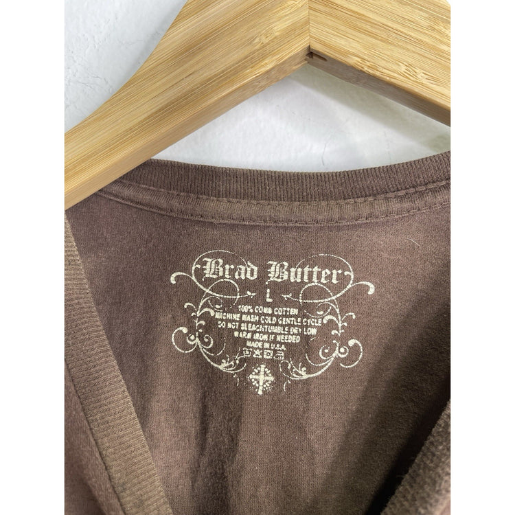 Men’s Vintage Y2K Brad Butter Brown Skeleton Crosses Rhinestone Sz Large