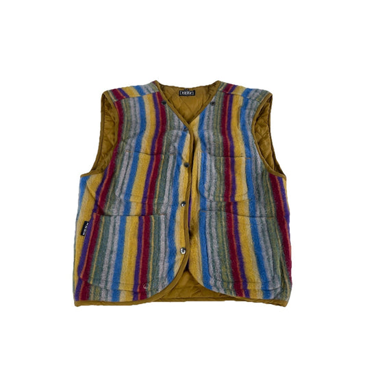 Vintage 80s Izzi Wool Blanket Stipe Vest Quilted Puffer Liner Rainbow Size S