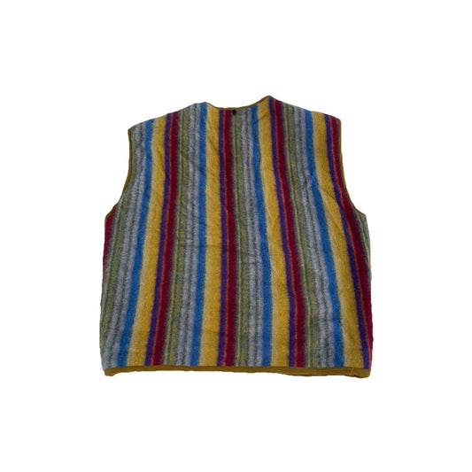 Vintage 80s Izzi Wool Blanket Stipe Vest Quilted Puffer Liner Rainbow Size S