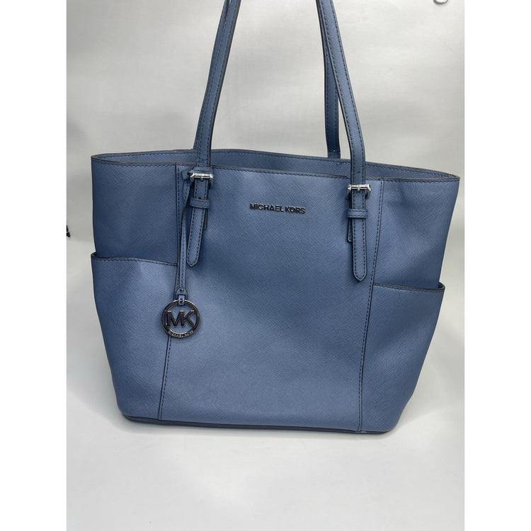 Michael Kors Blue Charlotte Saffiano Leather Top-Zip Tote Bag With MK Packaging