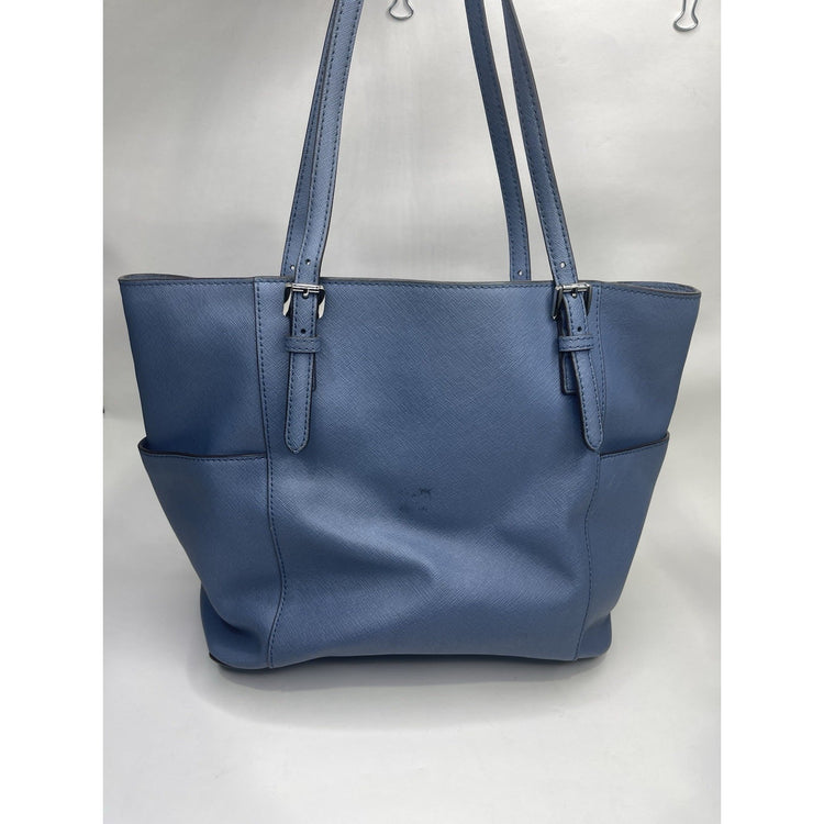 Michael Kors Blue Charlotte Saffiano Leather Top-Zip Tote Bag With MK Packaging