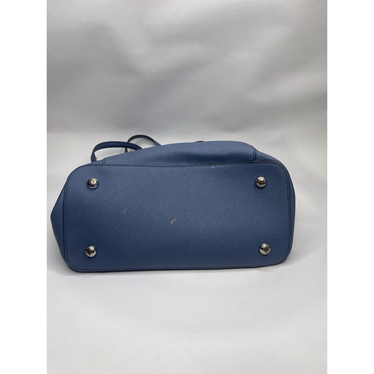 Michael Kors Blue Charlotte Saffiano Leather Top-Zip Tote Bag With MK Packaging