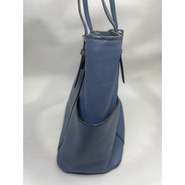 Michael Kors Blue Charlotte Saffiano Leather Top-Zip Tote Bag With MK Packaging
