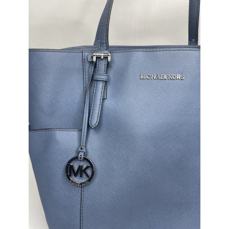 Michael Kors Blue Charlotte Saffiano Leather Top-Zip Tote Bag With MK Packaging