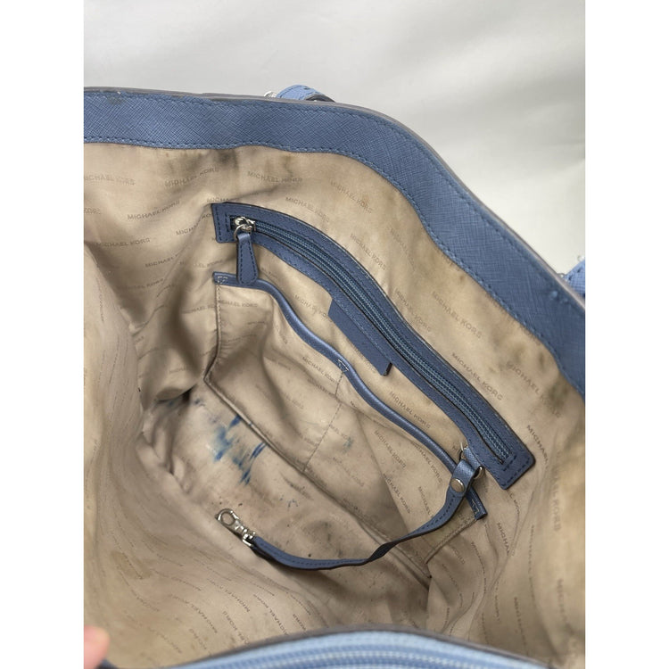 Michael Kors Blue Charlotte Saffiano Leather Top-Zip Tote Bag With MK Packaging