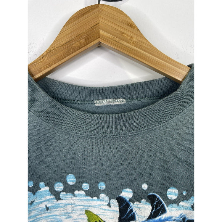 Men’s VTG Green Seaworld Graphic Dolphin Print Pullover Sweatshirt Sz Large