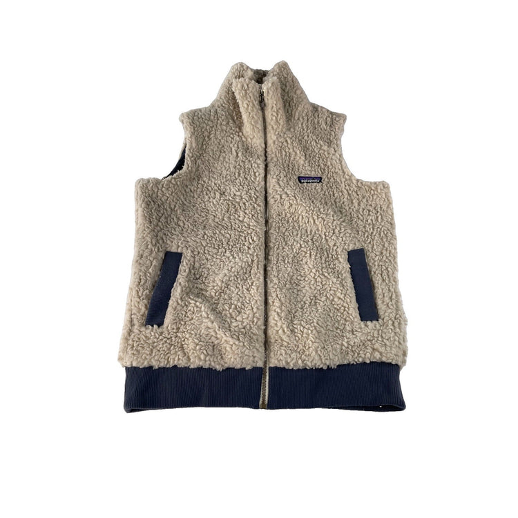 Womens Patagonia Cream Navy High-Pile Fleece Full Zip Vest Size Meduim