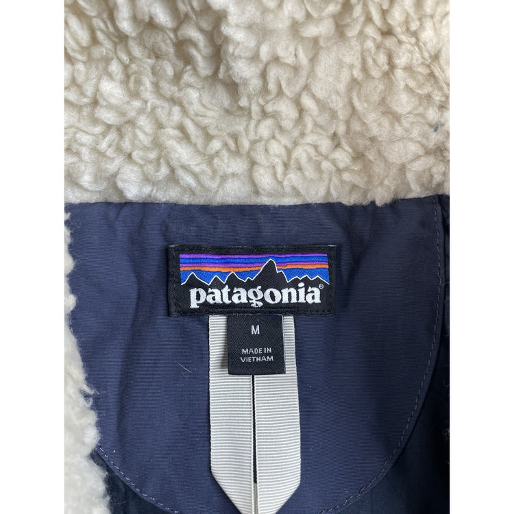 Womens Patagonia Cream Navy High-Pile Fleece Full Zip Vest Size Meduim