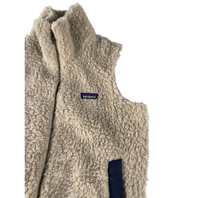 Womens Patagonia Cream Navy High-Pile Fleece Full Zip Vest Size Meduim