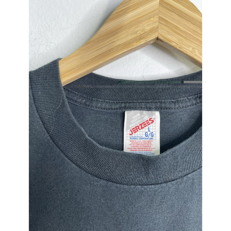 Men’s VTG 90s Jerseys Tag Graphic Dog Sled Saloon T Shirt Black Sz L