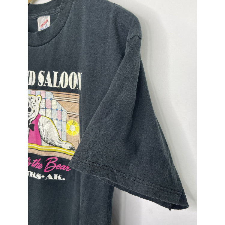 Men’s VTG 90s Jerseys Tag Graphic Dog Sled Saloon T Shirt Black Sz L