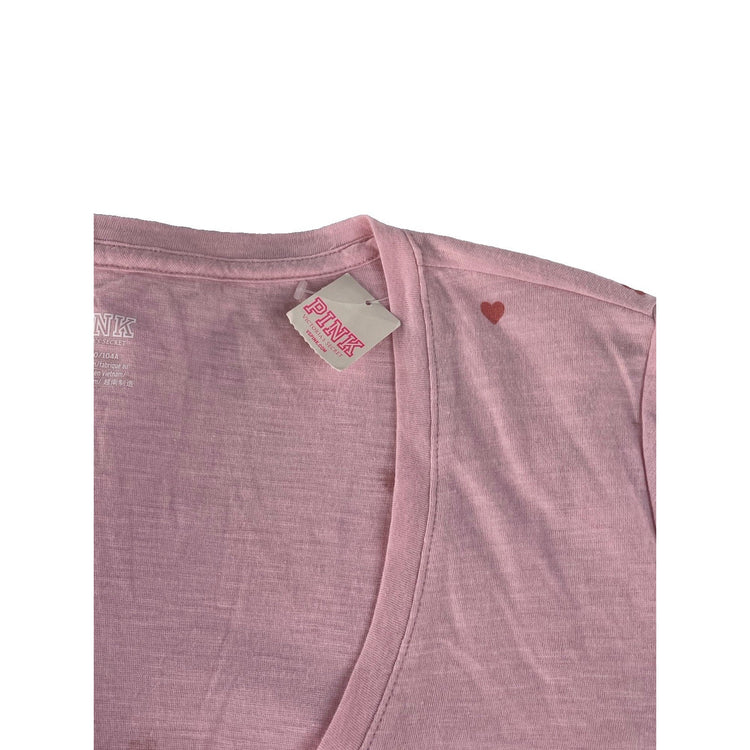 Women’s PINK Victorias Secret Pink V Neck Heart Pattern T Shirt Size Large