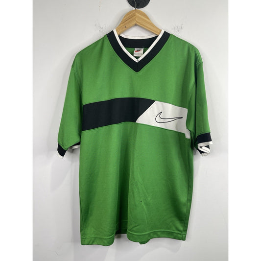 Men’s Vintage Nike Jersey Shirt Green White Tag Neck Short Sleeve 90s Sz Medium