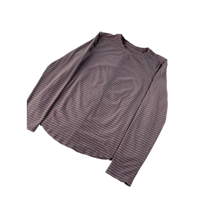Women's Lululemon Athletica Mauve and White Striped Long-Sleeve Shirt Size L