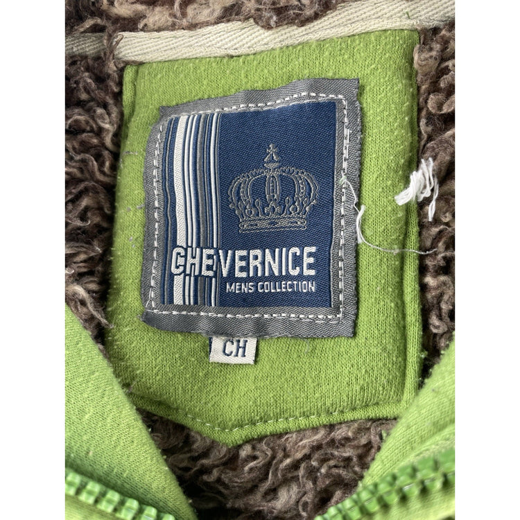 Mens Chevernice Green Sherpa Lined Raw Seam Applique Full Zip Hoodie SIZE S