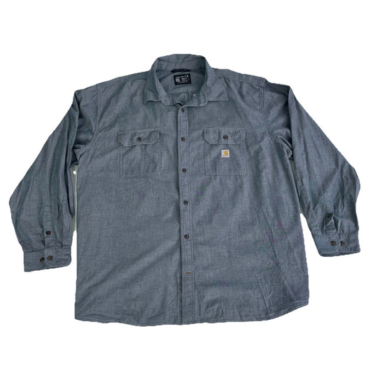 Mens Carhartt Light Blue Loose Fit Chambray Long Sleeve Shirt Size 4XL
