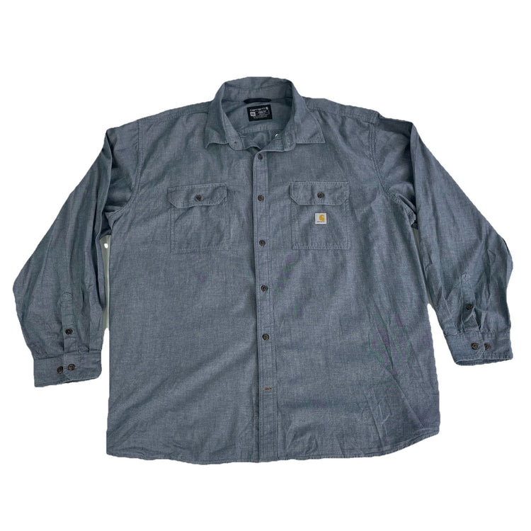 Mens Carhartt Light Blue Loose Fit Chambray Long Sleeve Shirt Size 4XL