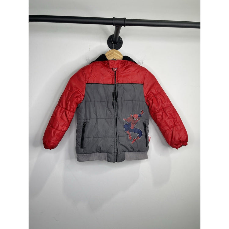 Youth VTG Marvel’s Spider-Man Red And Gray Puffer Hooded Jacket Sz 5/6