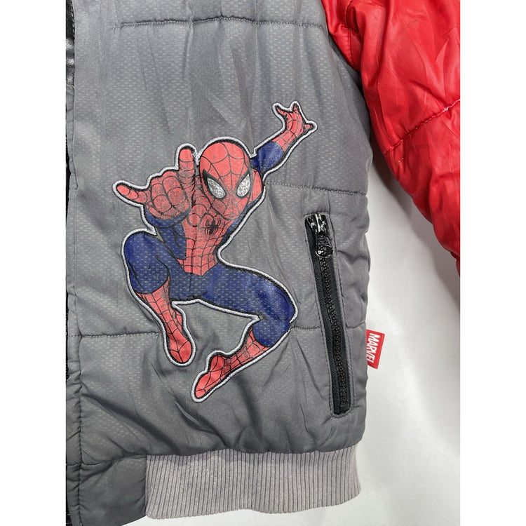Youth VTG Marvel’s Spider-Man Red And Gray Puffer Hooded Jacket Sz 5/6