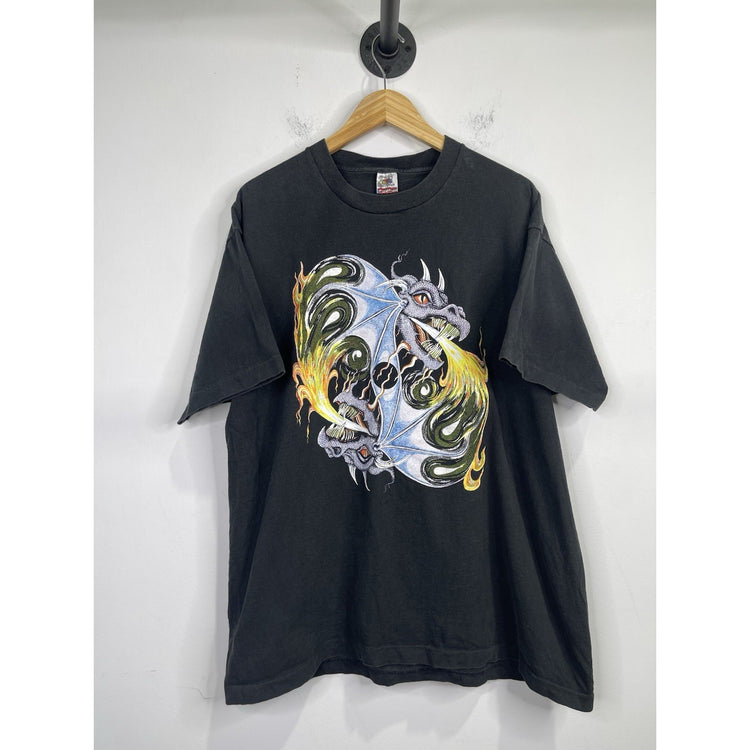 Men’s Vintage Y2K Fire Breathing Dragon Graphic Fruit Of The Loom Tag Sz 2XL
