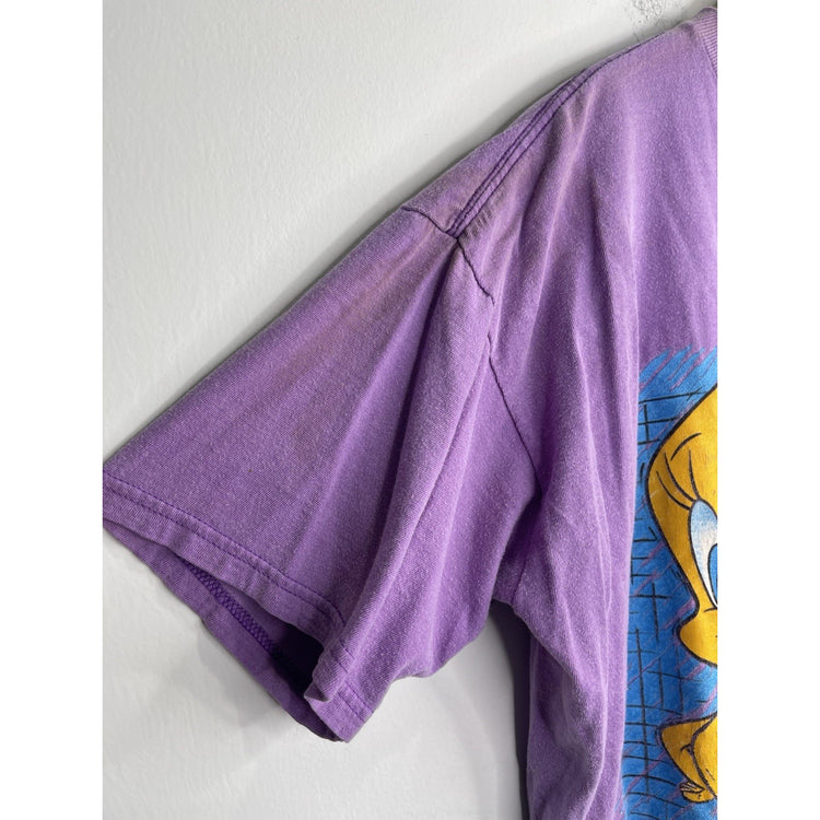 Vintage Y2K Purple Looney Tunes Tweety Bird Graphic Adult T-Shirt Size XL
