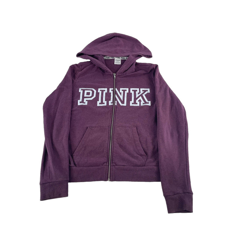 Womens Victoria's Secret PINK Maroon Full Zip Graphic Hoodie Sweatshirt Size M