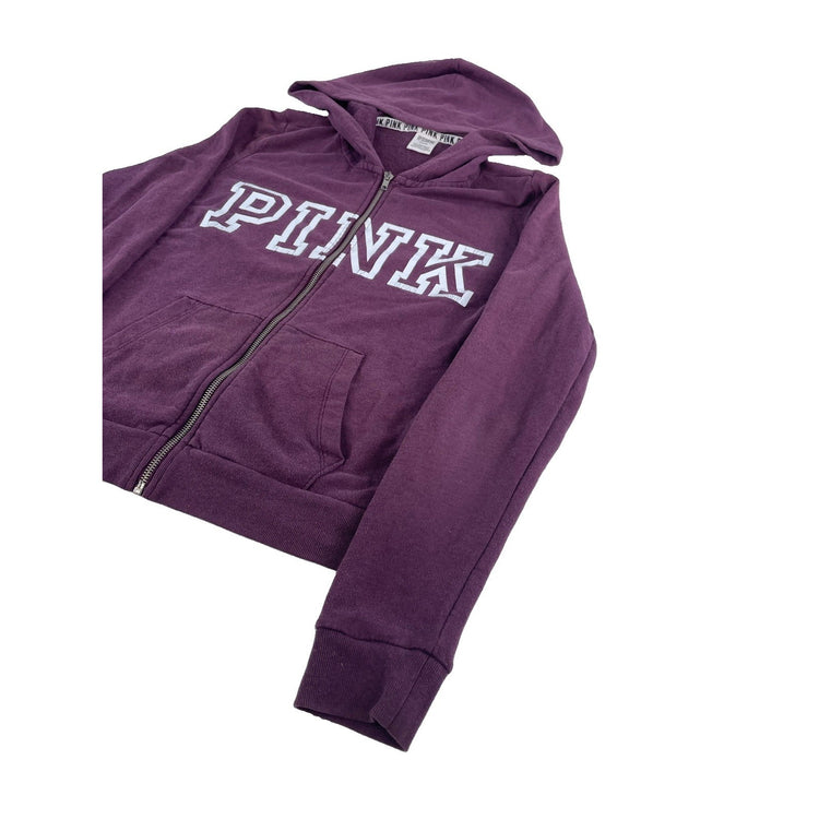 Womens Victoria's Secret PINK Maroon Full Zip Graphic Hoodie Sweatshirt Size M