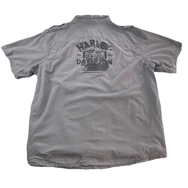 Mens Harley Davidson Motorcycle Gray SS Button-Down Work Shirt Size 4XL
